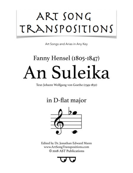 HENSEL: An Suleika (transposed to D-flat major) (arr. ArtSongTranspositions.com)