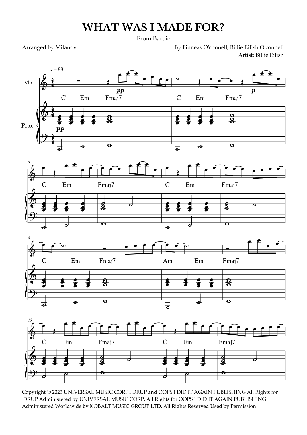 What Was I Made For? (arr. Milanov)