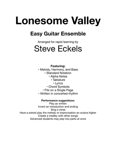 Lonesome Valley for Easy Guitar Ensemble - Score Only (arr. Steve Eckels)