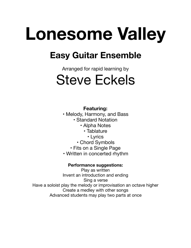 Lonesome Valley for Easy Guitar Ensemble - Score Only (arr. Steve Eckels)