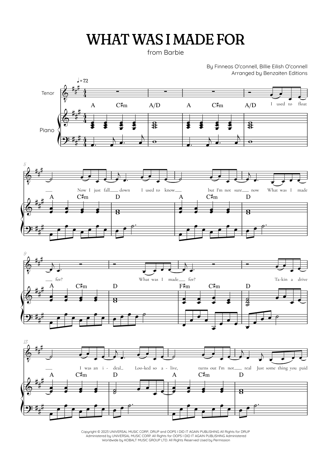 What Was I Made For? (arr. Benzaiten Editions)