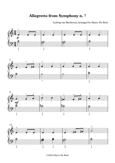 Beethoven Allegretto from Symphony n. 7 - Easy Piano (arr. Marco De Boni)