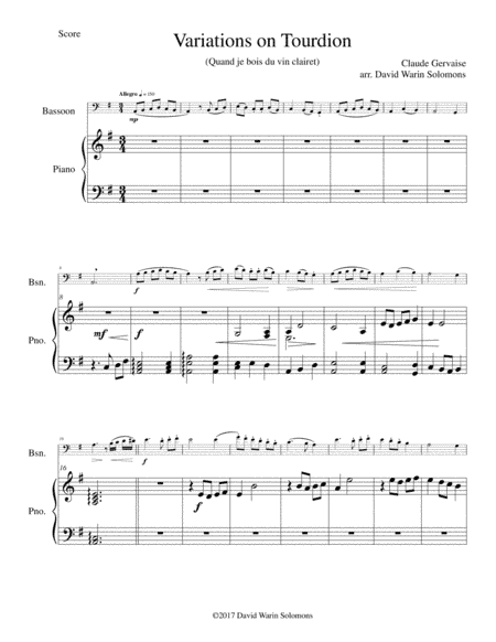 Tourdion (Quand je bois du vin clairet) for bassoon and piano (arr. David Warin Solomons)