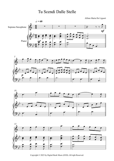 Tu Scendi Dalle Stelle - Alfons Maria De Liguori (Soprano Sax + Piano) (arr. Digital Book Music)