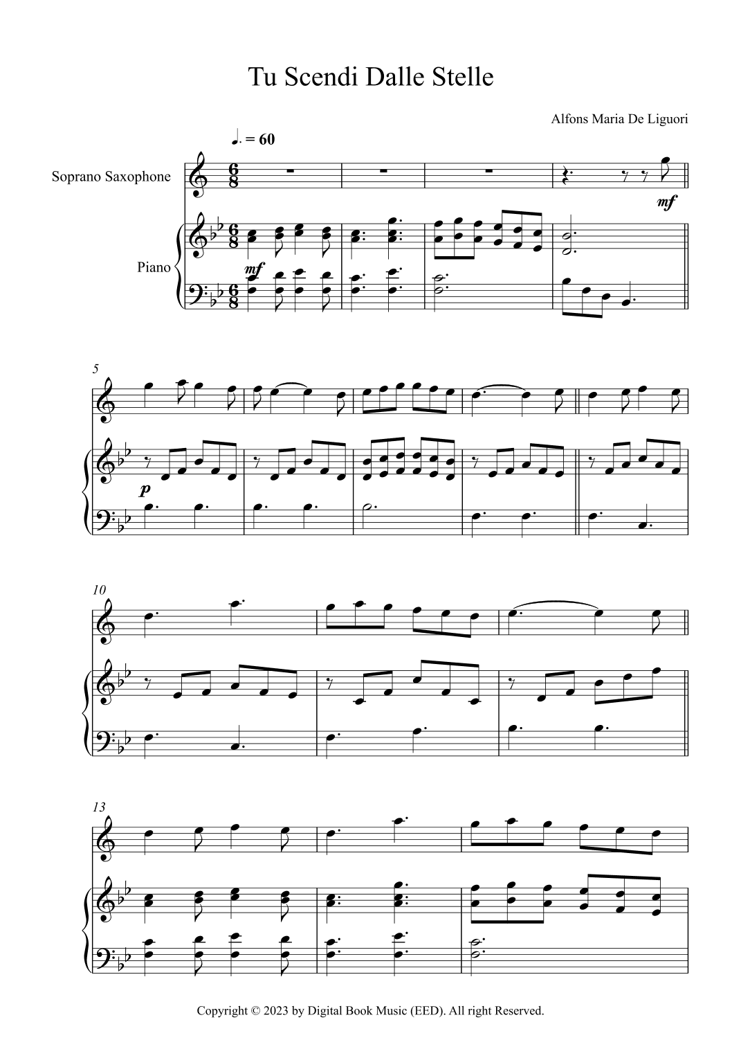 Tu Scendi Dalle Stelle - Alfons Maria De Liguori (Soprano Sax + Piano) (arr. Digital Book Music)