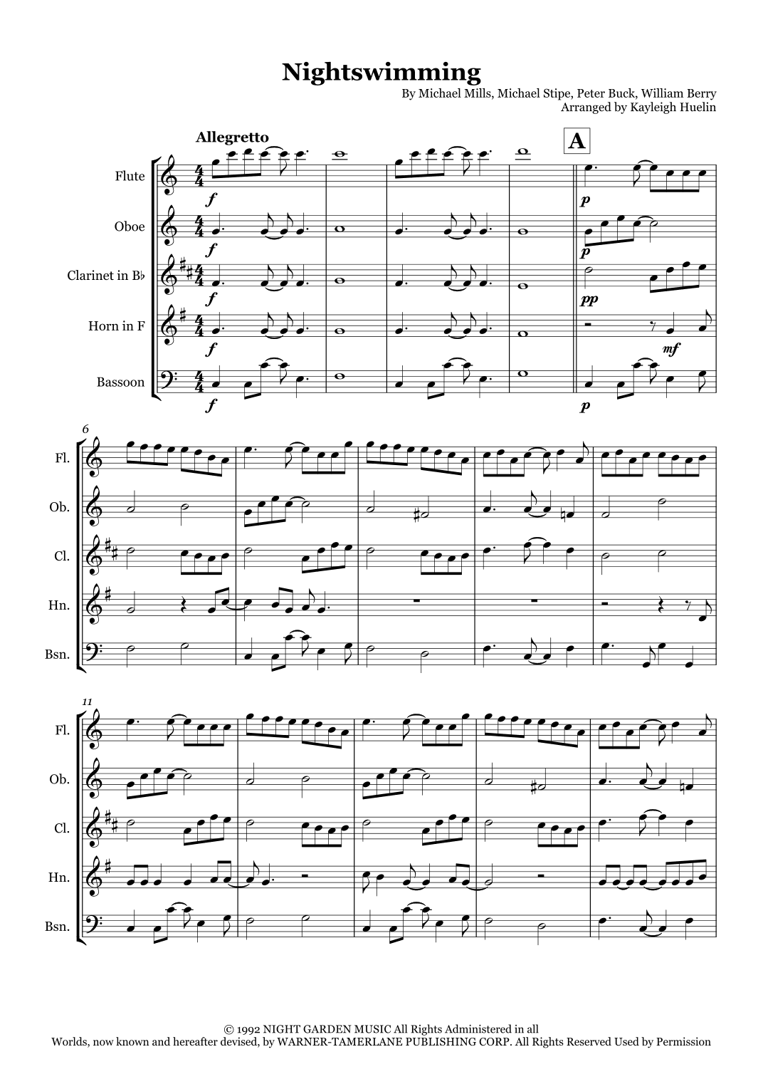 Nightswimming (arr. Kayleigh Huelin)