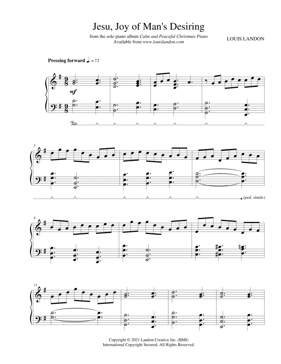Jesu, Joy of Man's Desiring - J.S. Bach - Louis Landon - Solo Piano (arr. Louis Landon)