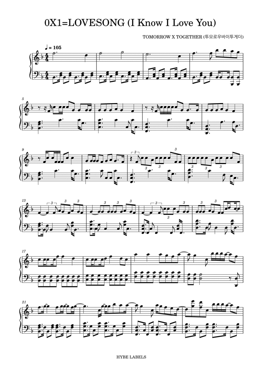 0x1 Lovesong I Know I Love You (arr. ThePianoMan)