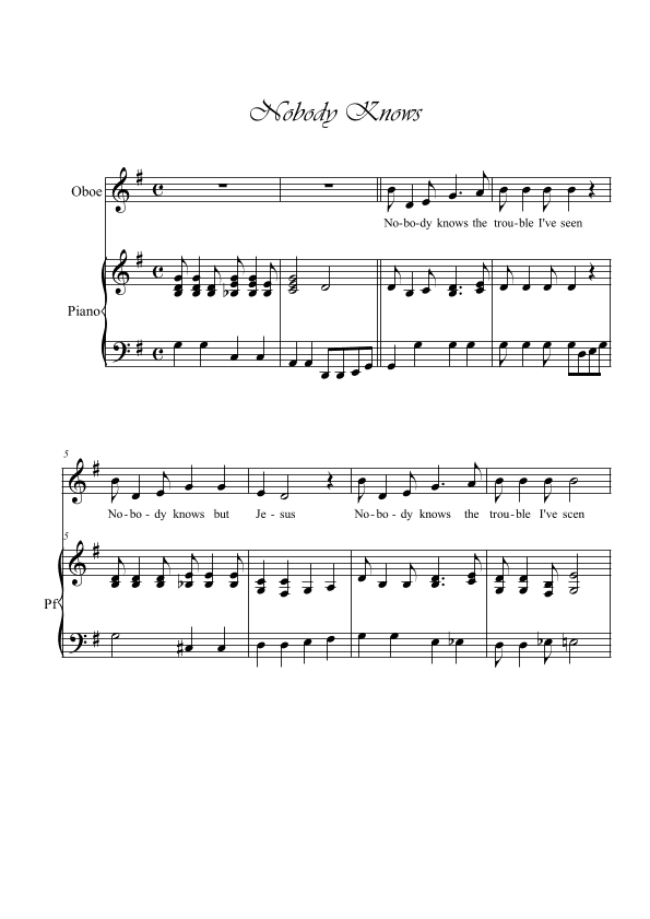 Nobody Knows. Oboe and piano (arr. Ester Alessandrini)
