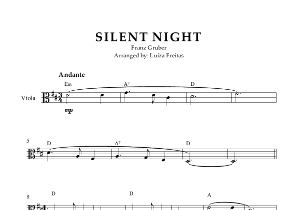 Silent Night - easy viola solo (arr. Luíza Freitas)