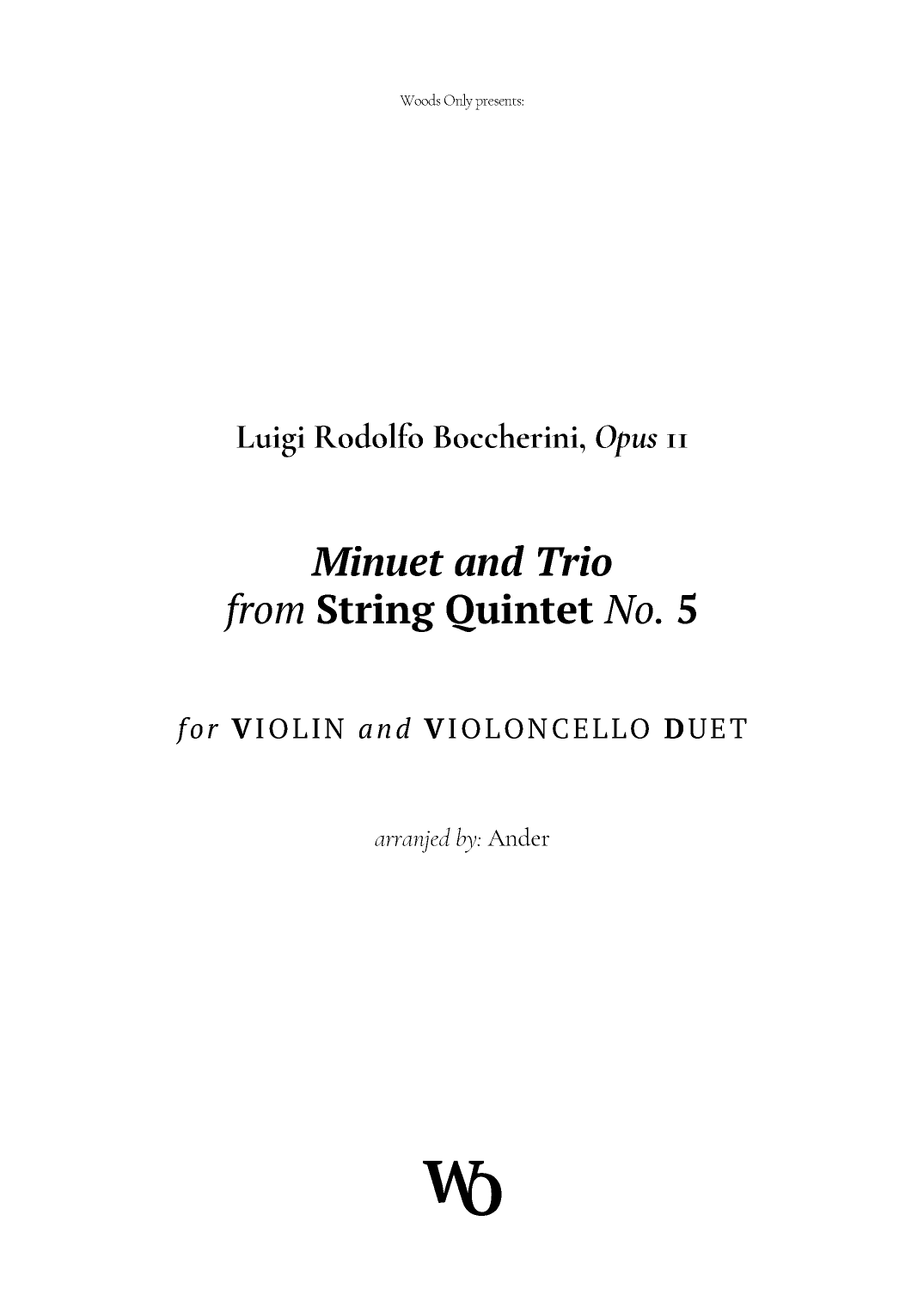 Minuet by Boccherini for Violin and Cello (arr. Ander)