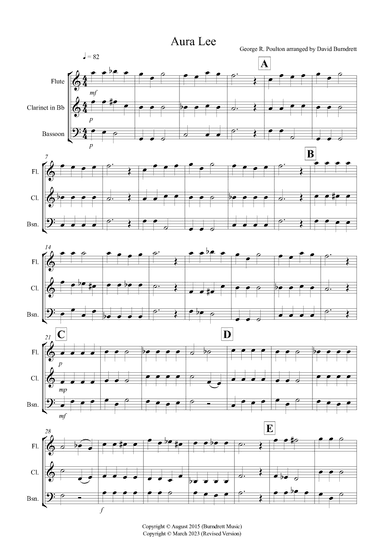 Aura Lee for Wind Trio (arr. David Burndrett)