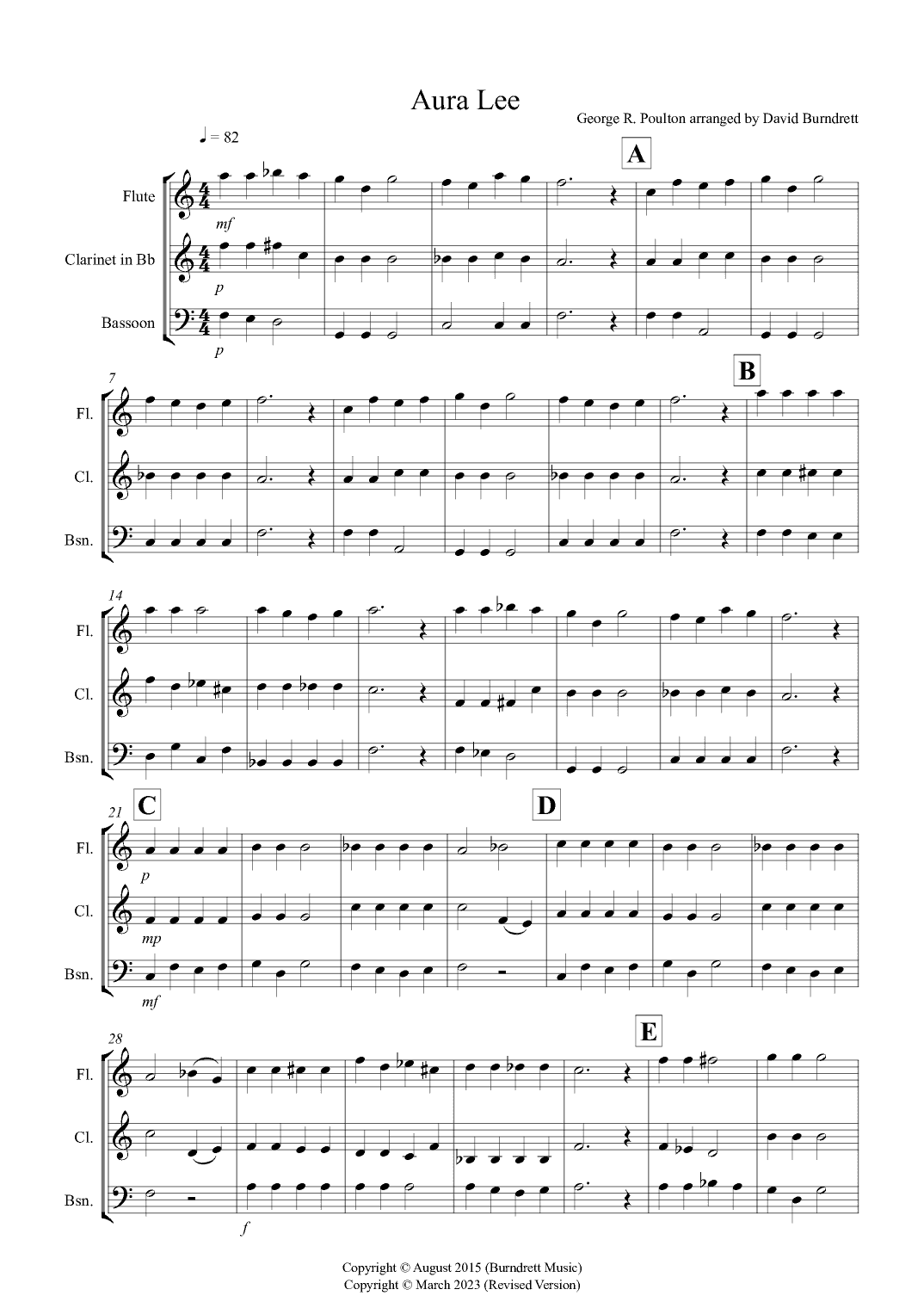 Aura Lee for Wind Trio (arr. David Burndrett)