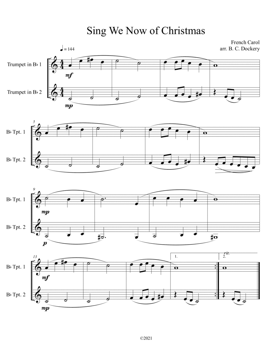 Sing We Now of Christmas (Trumpet Duet) (arr. B. C. Dockery)