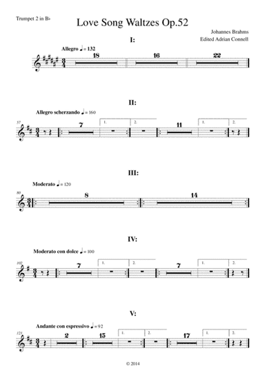 Brahms - Love Song Waltzes Op.52 for Choir and Chamber Orchestra - Trumpet 2 (arr. Adrian Connell)