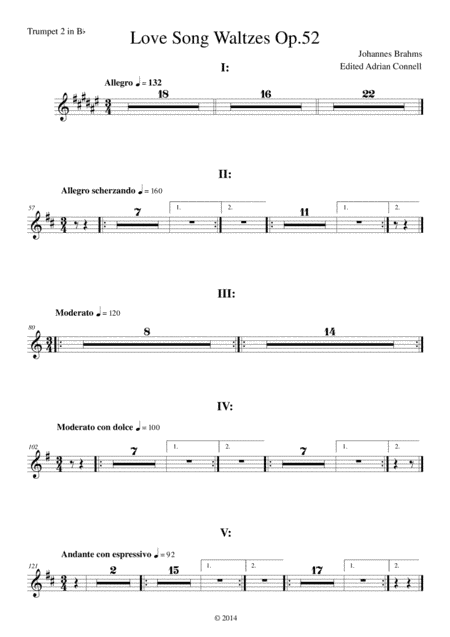 Brahms - Love Song Waltzes Op.52 for Choir and Chamber Orchestra - Trumpet 2 (arr. Adrian Connell)