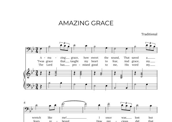 AMAZING GRACE - for piano and baritone in Bb major (arr. Alex Nunes Rodrigues)