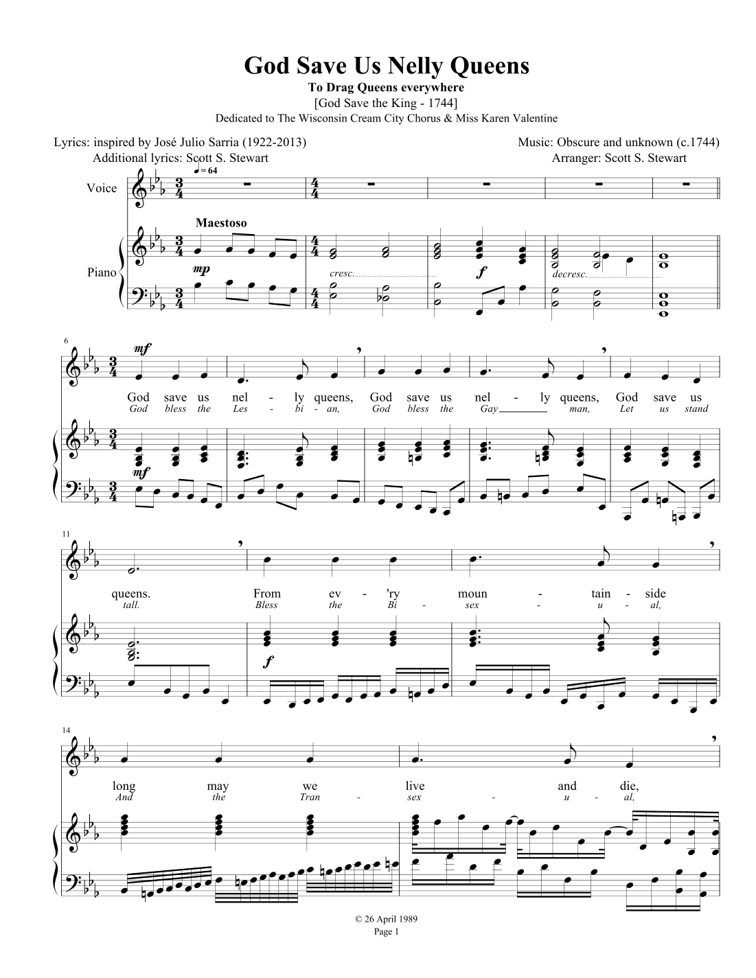 God Save Us Nelly Queens - an LGBTQ Drag Queen Anthem (arr. Scott S. Stewart)