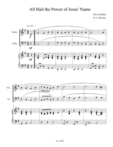 All Hail the Power of Jesus' Name (Violin and Cello Duet with Piano Accompaniment) (arr. B. C. Dockery)