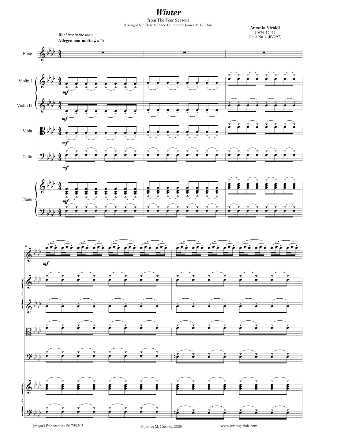 Vivaldi: Winter from the Four Seasons for Flute & Piano Quintet (arr. James Guthrie, ASCAP)
