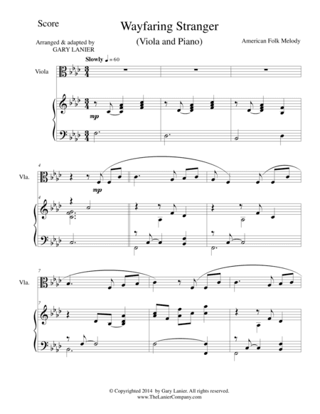 WAYFARING STRANGER (Viola/Piano and Viola Part) (arr. Gary Lanier)