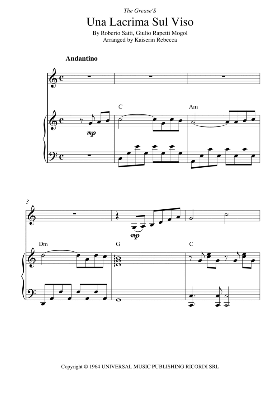 Tears On My Face (lacrima Sul Viso) (arr. Kaiserin Rebecca)