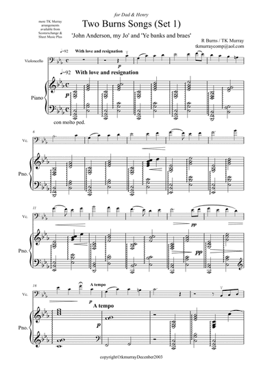 Burns Songs - Set 1 - Cello & Piano - TK Murray