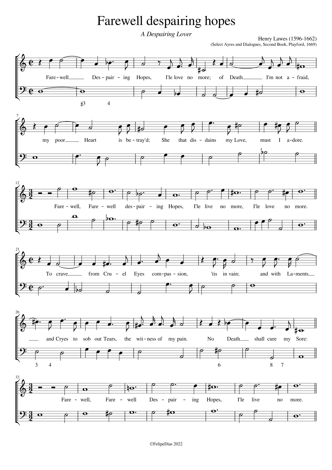 A Despairing Lover: Farewell despairing hopes (arr. Early Music Scores)