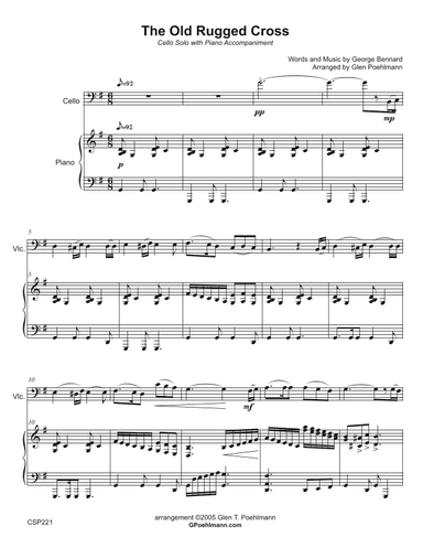 THE OLD RUGGED CROSS - Cello Solo with Piano Accompaniment (arr. Glen Poehlmann)