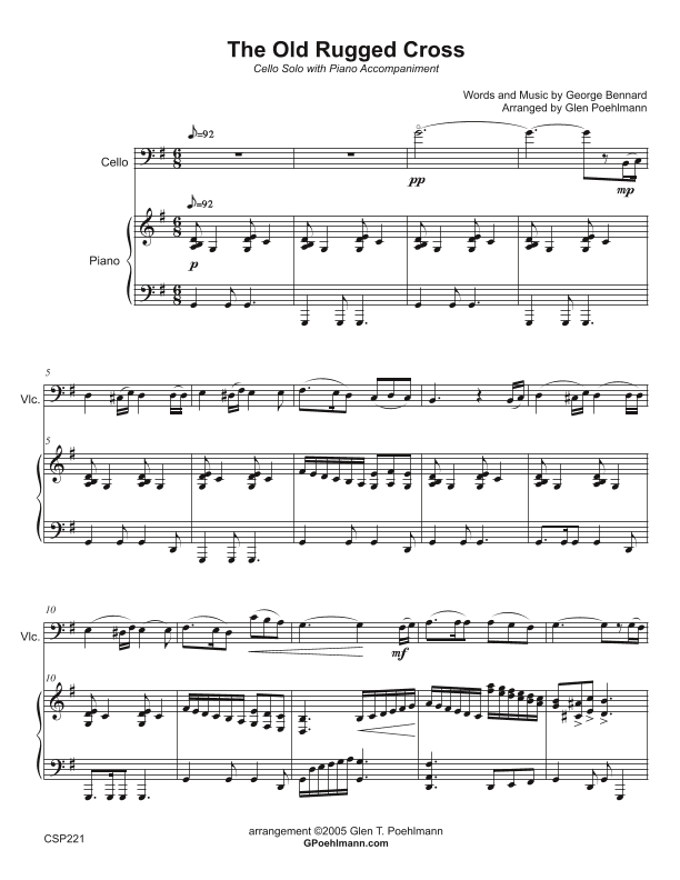 THE OLD RUGGED CROSS - Cello Solo with Piano Accompaniment (arr. Glen Poehlmann)