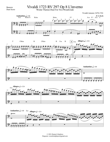 Vivaldi RV 297 Op 8 Winter Themes from The Four Seasons Duet for 2 Bassoons