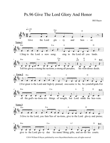 Psalm 96:  Give The Lord Glory And Honor