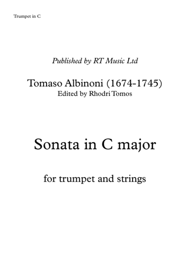 Albinoni Sonata in C major for trumpet and strings. Trumpet solo parts. (arr. Rhodri Tomos)