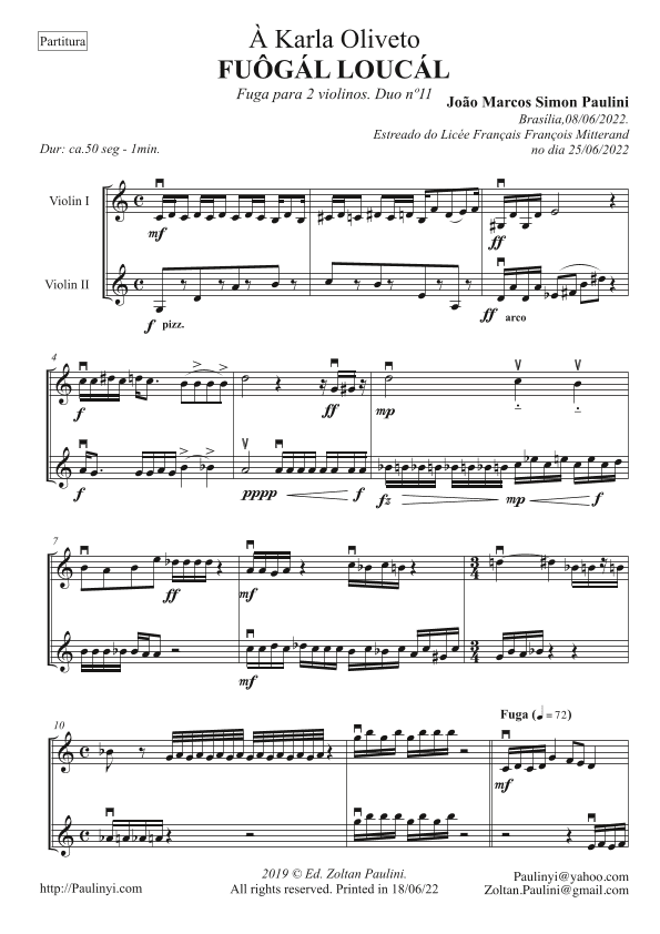 Fuga (Fugue) for 2 violins: Fuogal Loucal