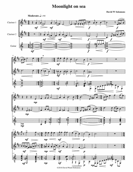 Moonlight on Sea for 2 clarinets and guitar
