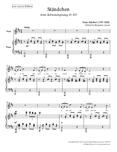 Schubert - Serenade (Ständchen) from Schwanengesang - Low Voice in B Minor (arr. Benjamin Ayotte)