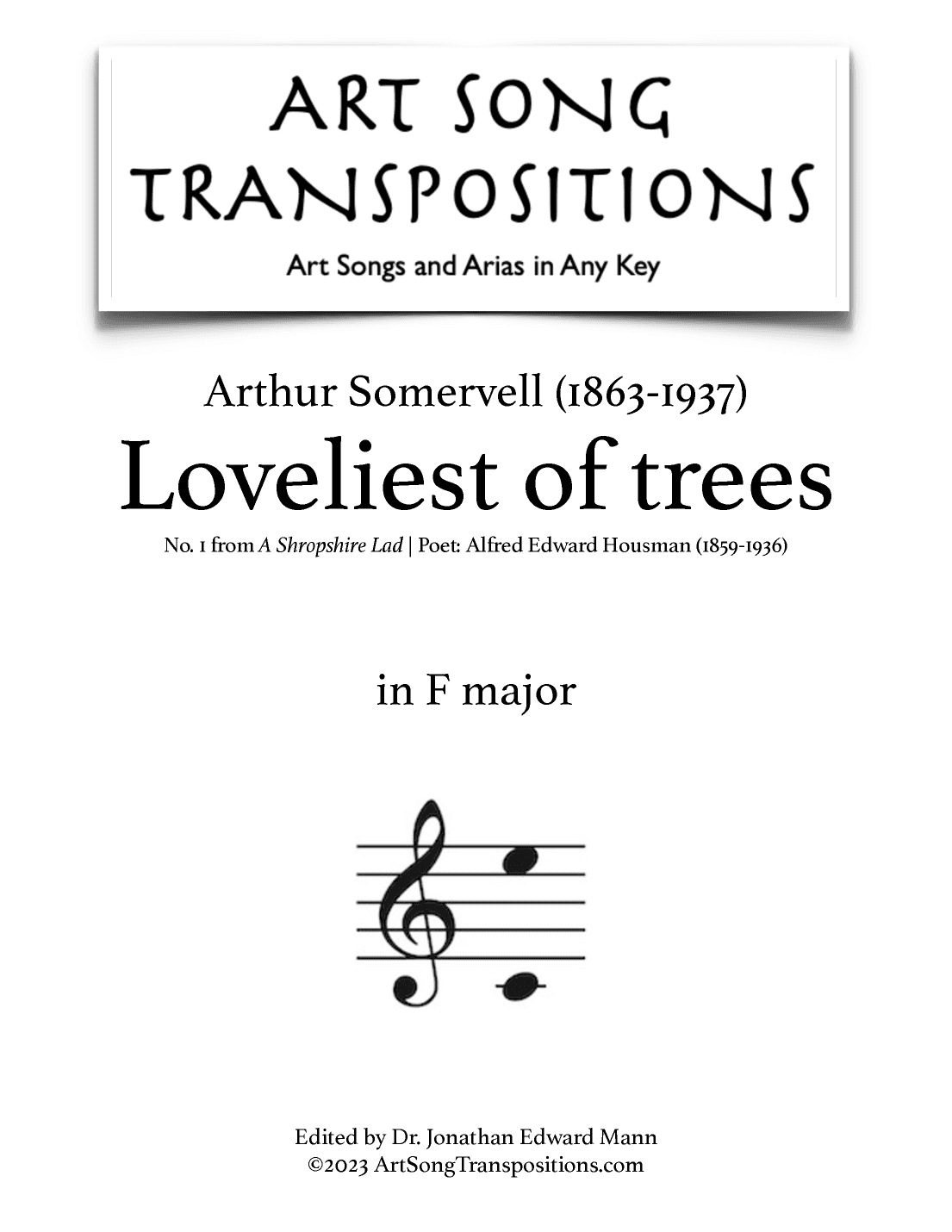 SOMERVELL: Loveliest of trees (transposed to F major) (arr. ArtSongTranspositions.com)
