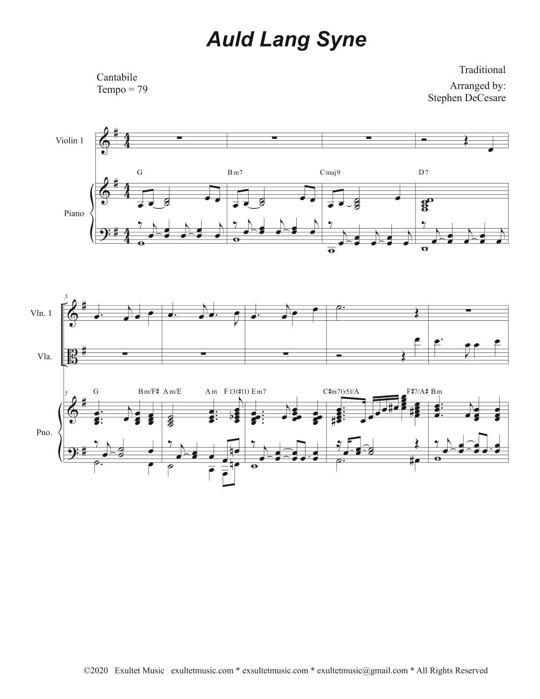 Auld Lang Syne (String Quartet and Piano) (arr. Stephen DeCesare)