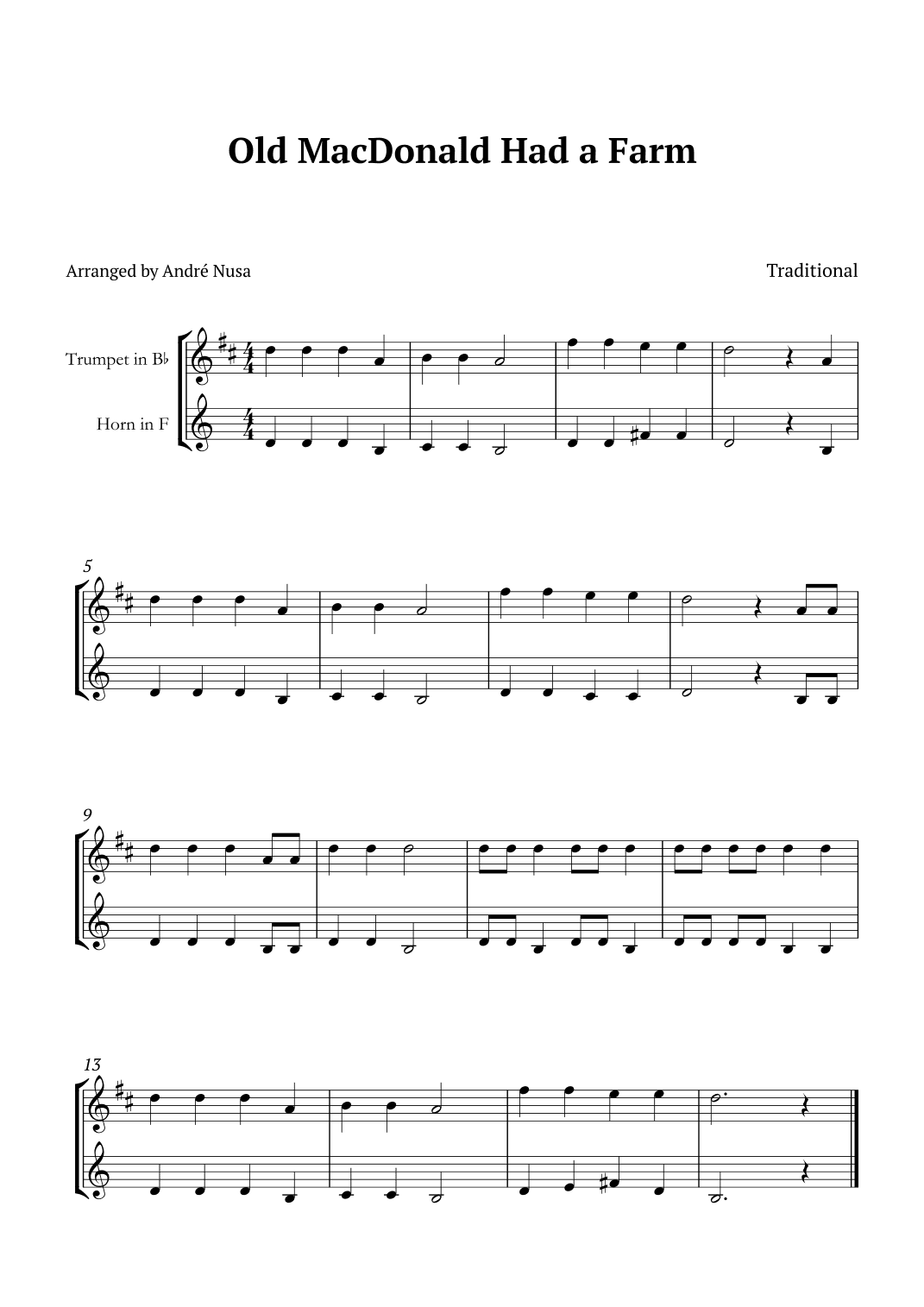Old MacDonald Had a Farm (arr. André Nusa)