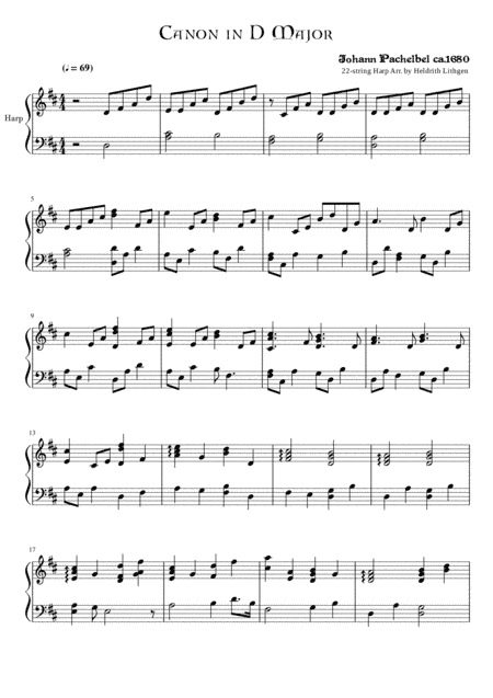 Canon in D Major - Johann Pachelbel - Harp Solo (Short version) (arr. Heldrith Lithgen)