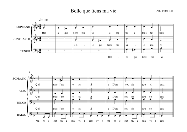 Belle Que Tiens Ma Vie (arr. Pedro Ros)