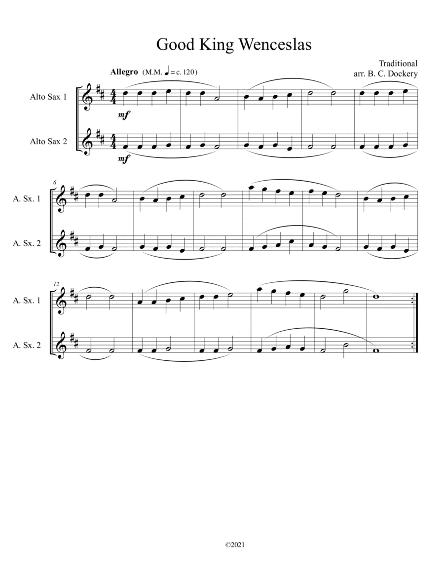 Good King Wenceslas (Alto Sax Duet) (arr. B. C. Dockery)