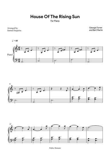 House of the Rising Sun - for Piano (arr. Samuel Sequeira)