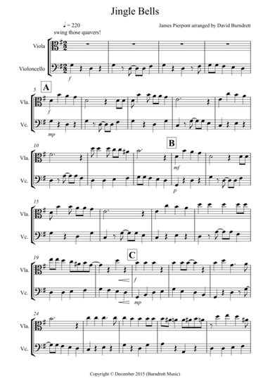 Jingle Bells (Jazzy Style!) for Viola and Cello Duet (arr. David Burndrett)