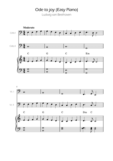 Ode To Joy - Easy Cello Duet w/ piano accompaniment (arr. Ygor Nunes)