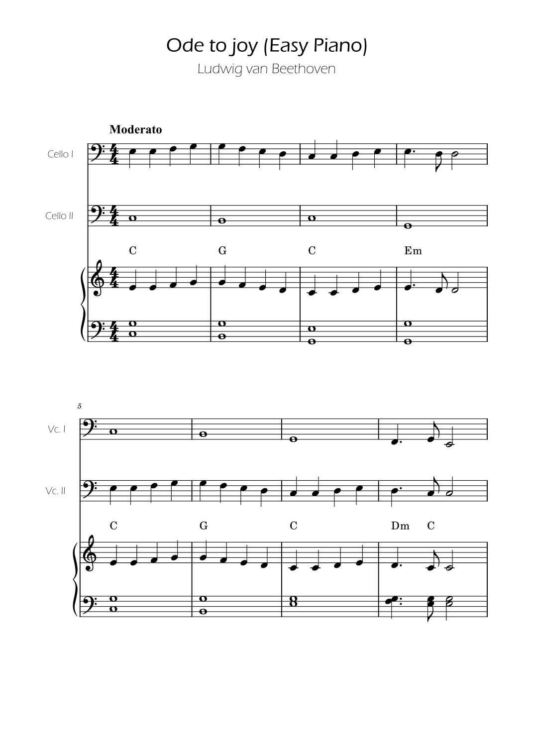 Ode To Joy - Easy Cello Duet w/ piano accompaniment (arr. Ygor Nunes)