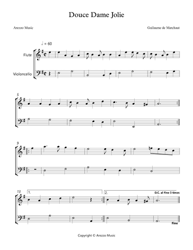 Douce Dame Jolie - Flute and Cello Arrangement (arr. Arezzo Music)
