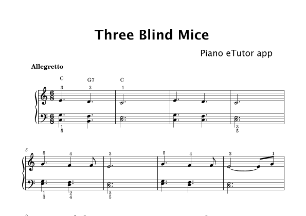 Three Blind Mice (folk song) - piano (arr. Piano eTutor app)