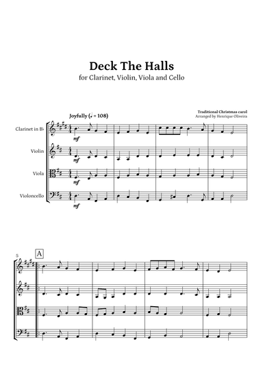 Deck The Halls (Clarinet, Violin, Viola and Cello) | Christmas Carol (arr. Henrique Oliveira)