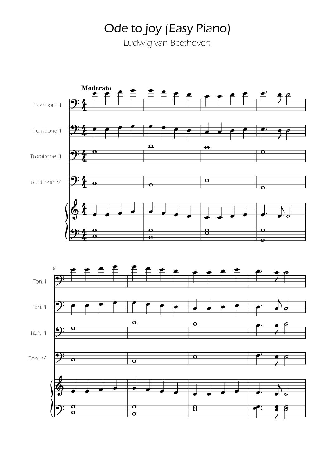 Ode To Joy - Easy Trombone Quartet w/ piano accompaniment (arr. Ygor Nunes)